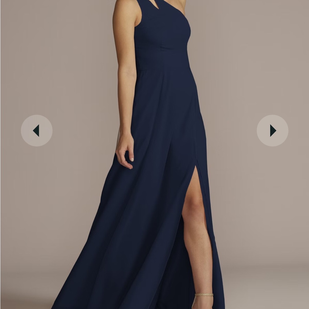 David's Bridal Blue Asymmetrical One-Shoulder Gown